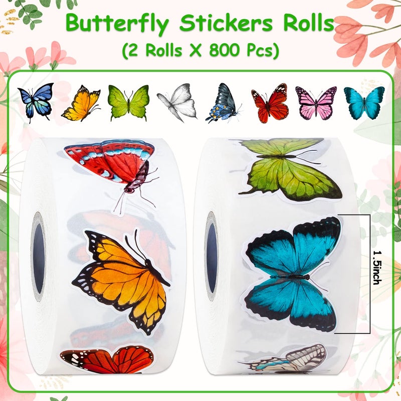 TORINALITAL 1600 PCS Butterfly Roll Stickers  16 Styles Butterfly Stickers for Kids  Waterproof and Sun-Proof 3D Roll Stickers for Parties  Walls  Scrapbooks  Envelopes  Birthday and Greeting Cards - Image 2